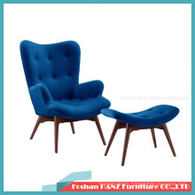 Family Hotel Furniture Modern Wooden Leg Cashmere Petal Lounge Chair with Ottoman